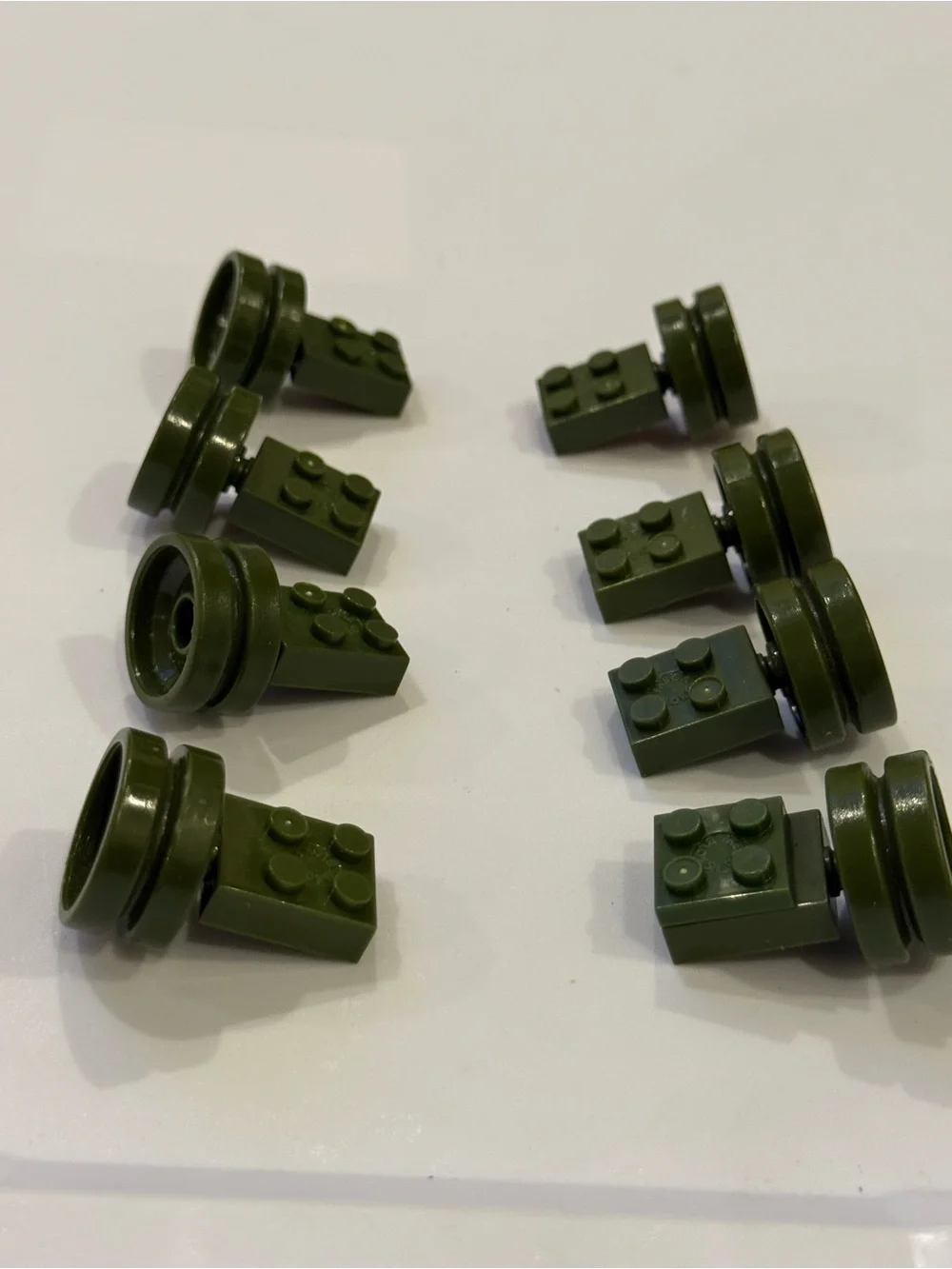 LEGO 8 Army Green 1x1 Connected To Wheel Pieces Parts Blocks Lot